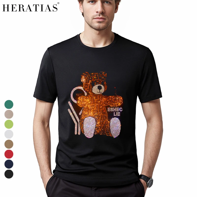 

New men's casual short sleeve T-shirt Super shiny diamond creative cartoon animal fashion T-shirt