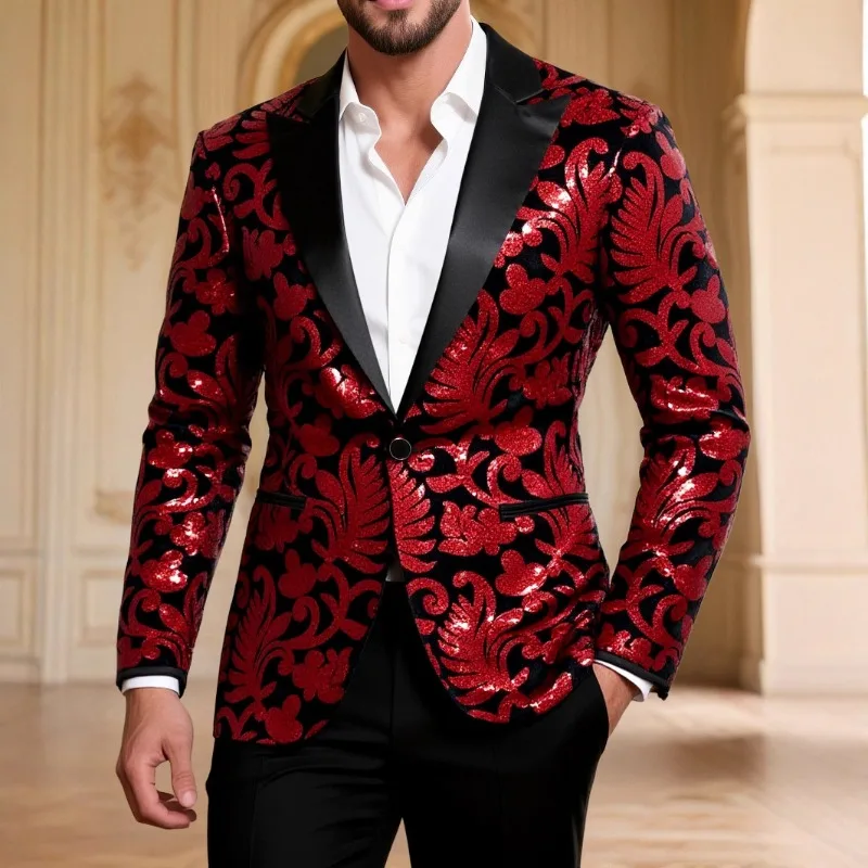 

Luxury Retro Colorful Suit Jacket Men Autumn Slim Fit Casual Blazers Social Office Dress Coats Nightclub DJ Host Banquet Costume