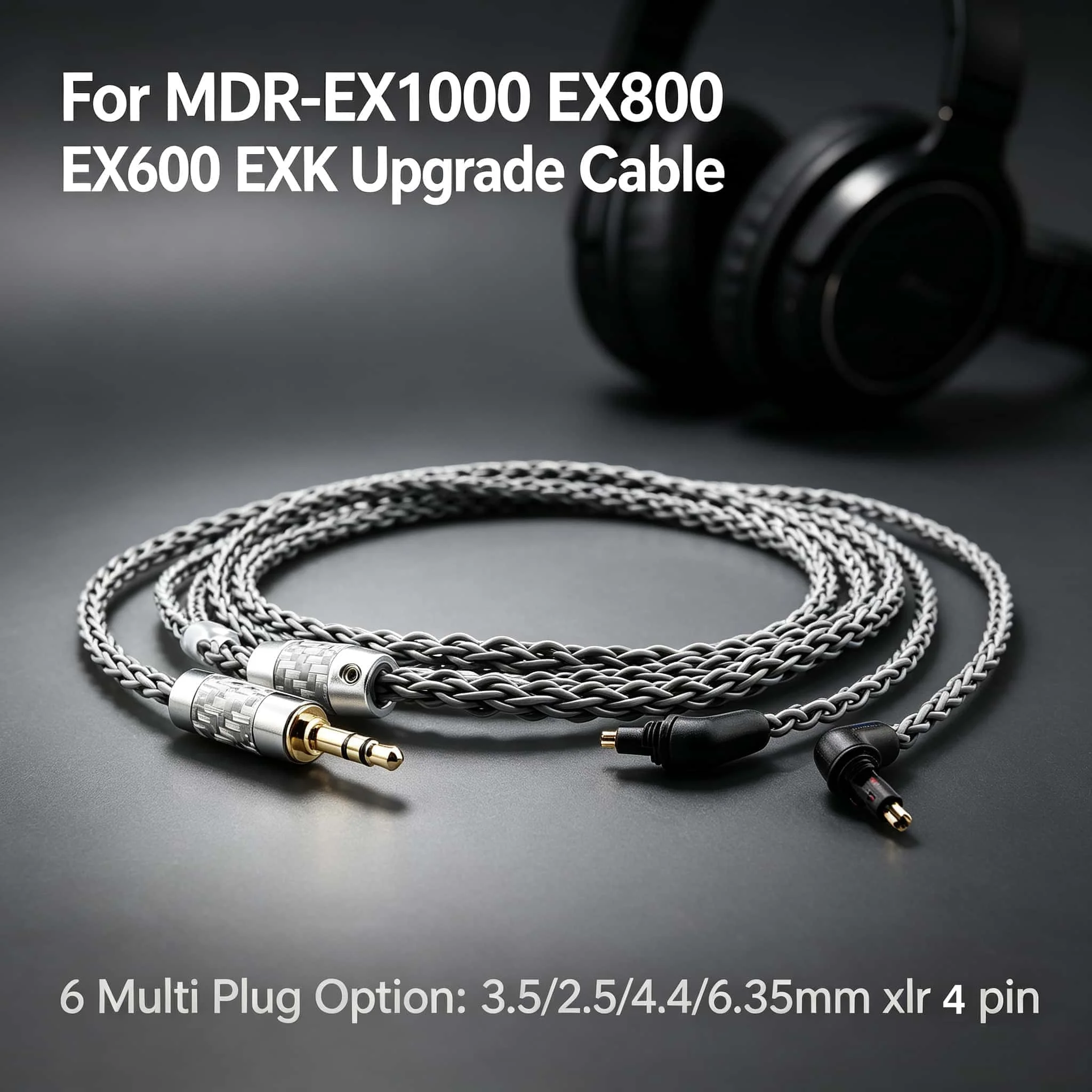 ソニーmdr-ex1000、ex800、ex600用、8芯銀メッキoccアップグレードケーブル。25mm、35mm、44mm、バランス接続、635mm、xlr対応。