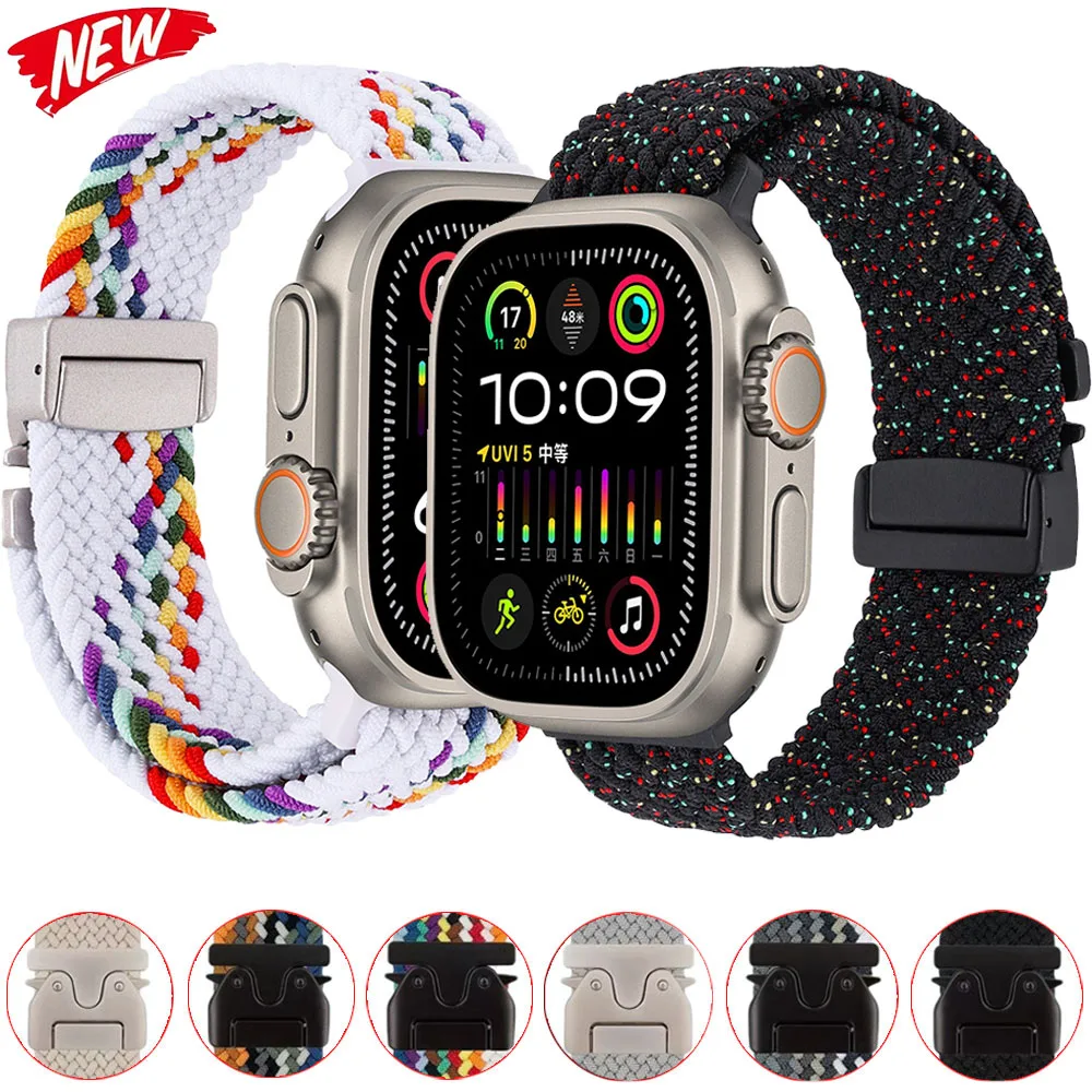 

Нейлоновый ремешок с парашютом для Apple Watch Band Ultra 3/2 49 мм 10 46 мм 42 мм 44/40/45/41 мм Ремешок на запястье для iWatch 9 8 7 6 5 4 SE/3