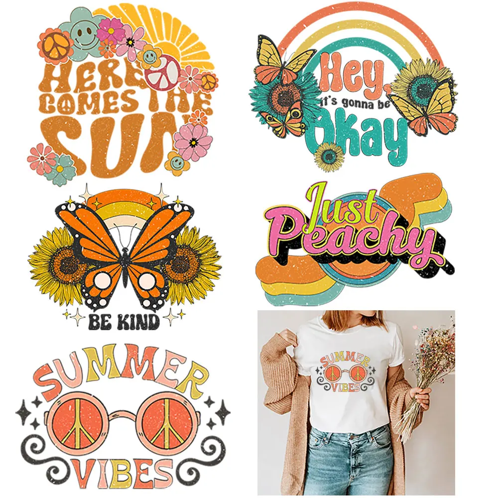 Summer Vibes Patch Iron On Transfer Thermocollants t-shirt Ironing Stickers On Clothes Diy Accessory Patch Vetement Applique