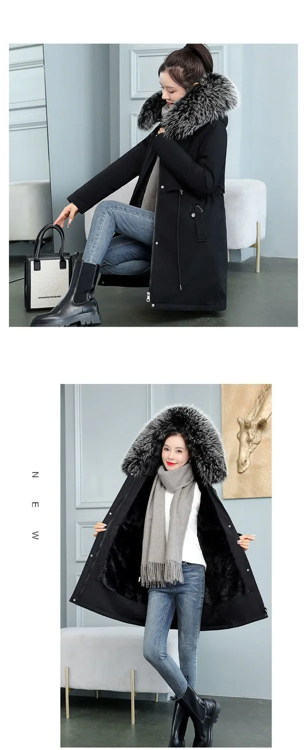 Thicken Parkas 8XL New Winter Jacket Casual Long Coat Wool Liner Hooded Parkas With Fur Collar Female Cotton Warm Snow Outwear