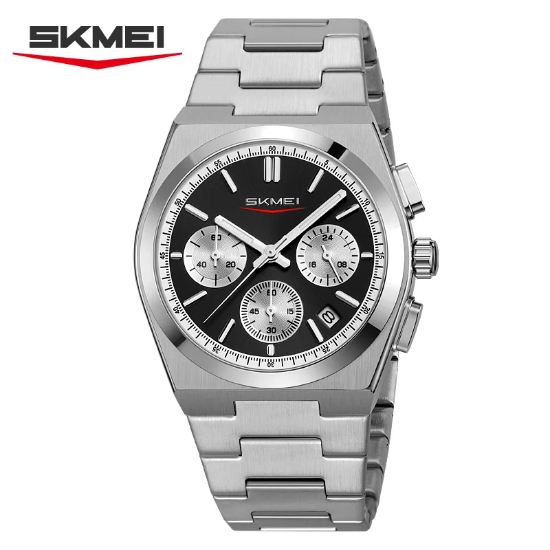 

SKMEI 9371 New Men's Quartz Watch Business Stainless Steel Calendar Waterproof Chronograph Night Light Watch Men's reloj hombre