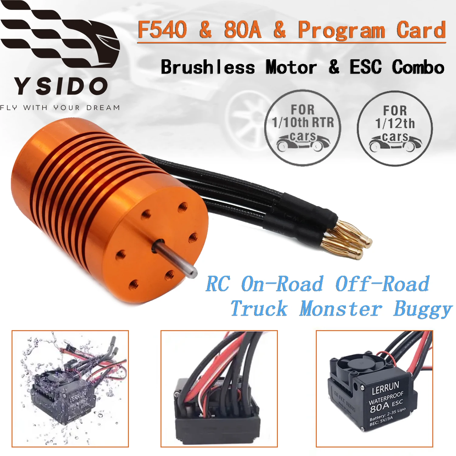 

Brushless Motor F540 3300/4370KV Waterproof W/80A ESC Program Card For 1/10 1/12 1/14 Axial Wltoys RC Off-Road Monster Buggy