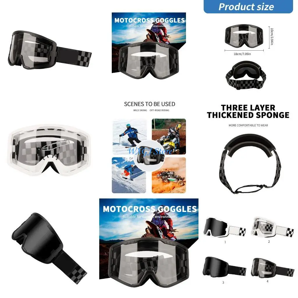 

37JE Protect Eyewear Motorcycle Ski Goggles with Antifog UV Shield for Skiing Cycling