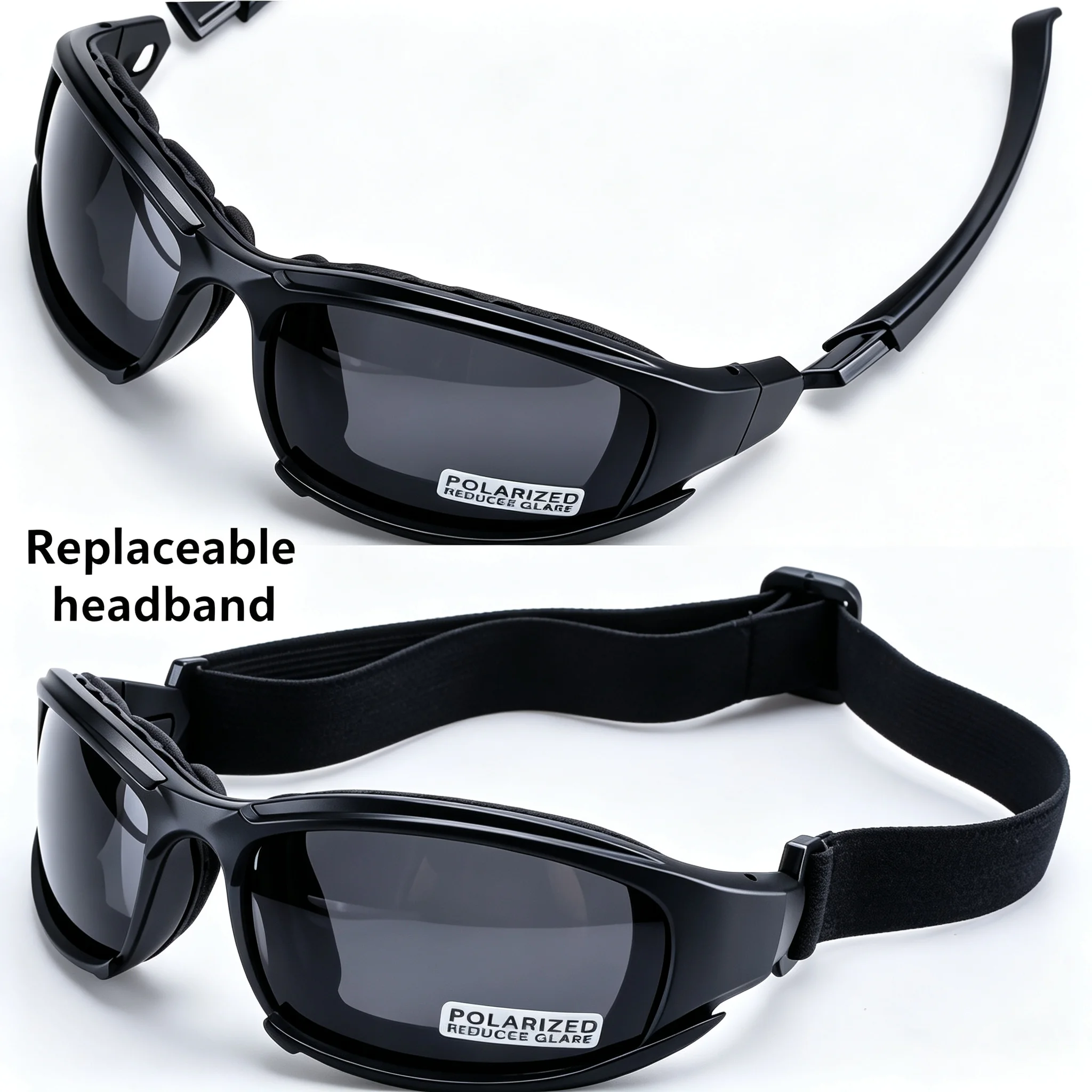 Polarized Sports Sunglasses UV400 Unisex Wraparound Eyewear with Detachable Temples & Strap for Cycling Fishing Driving