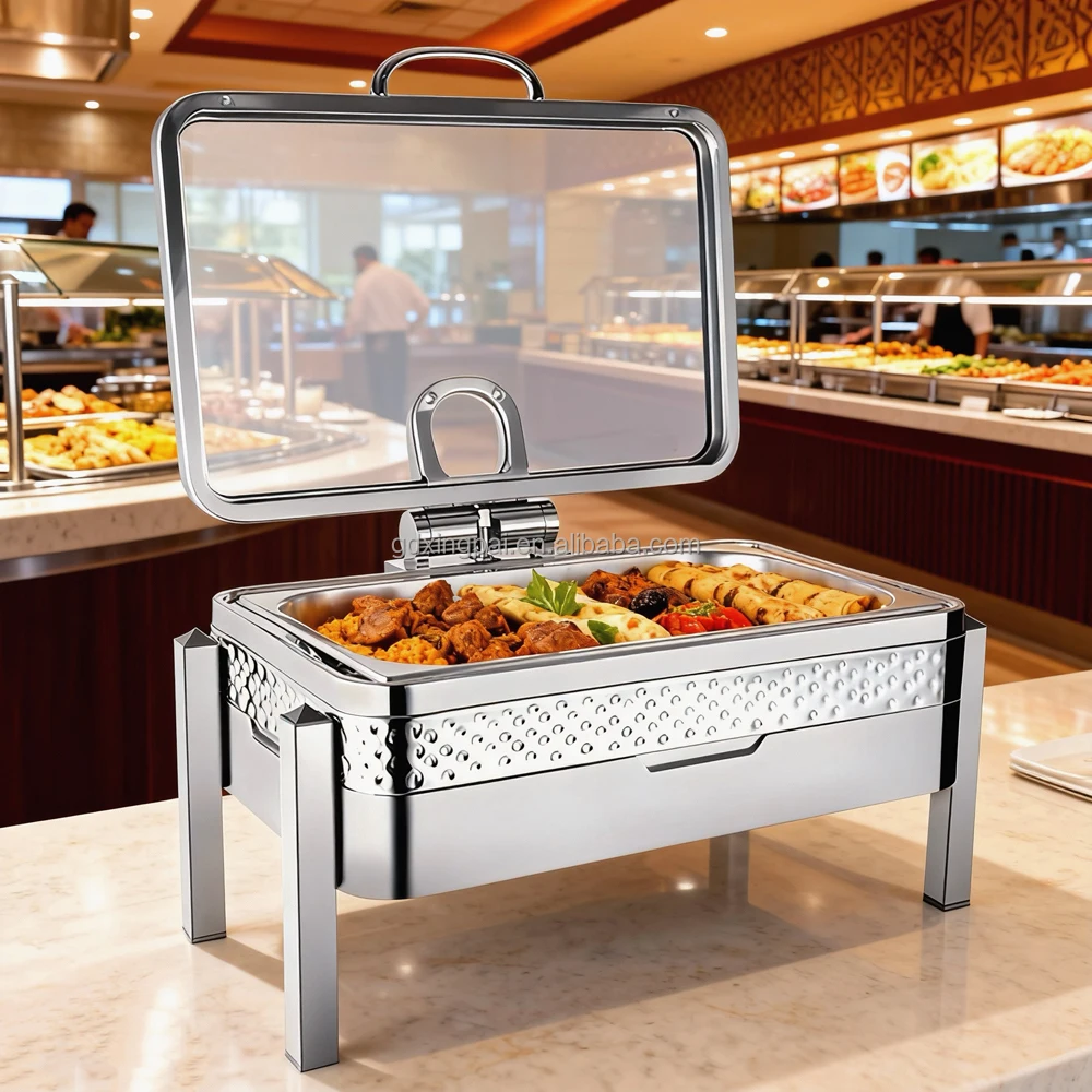 XINGPAI Restaurant Hotel Supplies Oblong Chaffing Dish Glass Lid Chefing Dish Food Warmer Chafing Dish For Wedding Catering