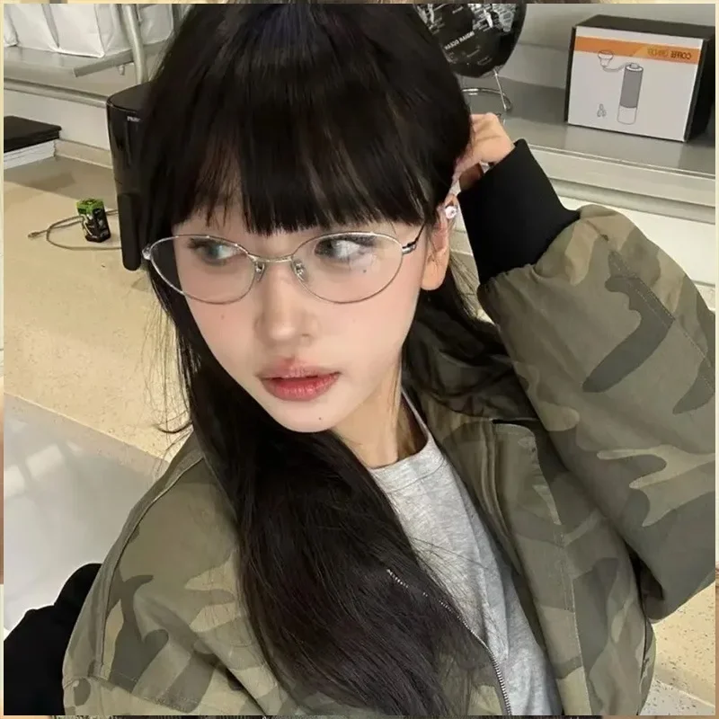 نظارات عين القطة المعدنية العتيقة Y2K إكسسوارات نظارات شفافة بدون إطار نظارات حجب الضوء الأزرق للنساء والفتيات