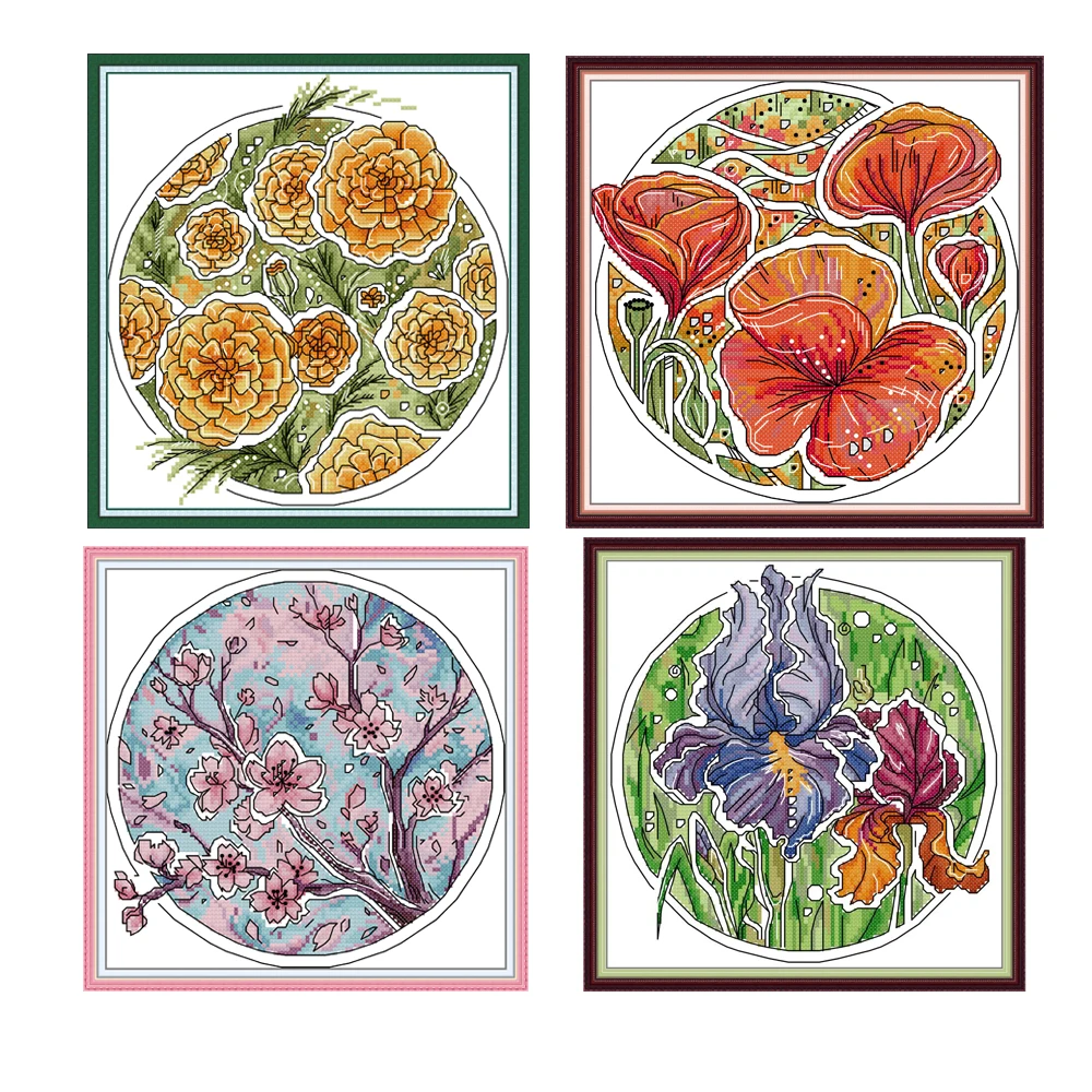 Joy Sunday gamme complète de motifs de fleurs Kits de points de croix Aida 16/14/11CT bricolage couture maison imprimé ensemble de matériel de couture