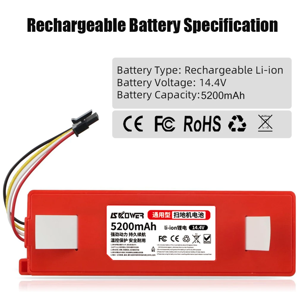 SKOWER Robot Battery For Xiaomi 1S Roborock S5 S6 S7 Max S50 S51 S52 S60 S65 S70 S75 T4 T6 T7 T60 T61 T65 E25 Q7 Vacuum Cleaner