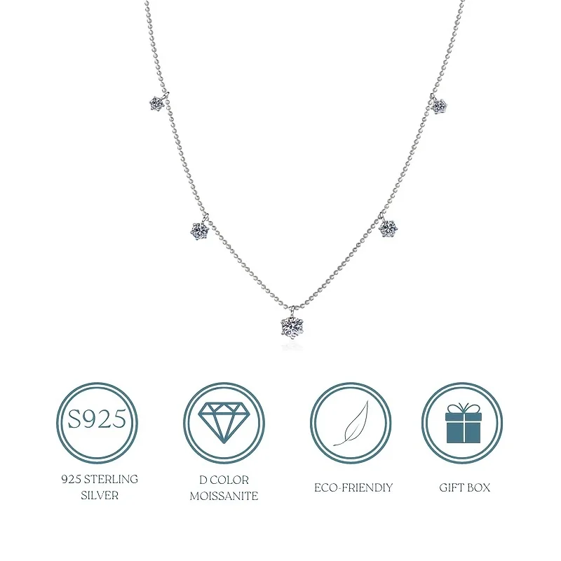 

925 Sterling Silver Necklace Six-pronged Female Moissanite Full Of Stars Moissanite Necklace