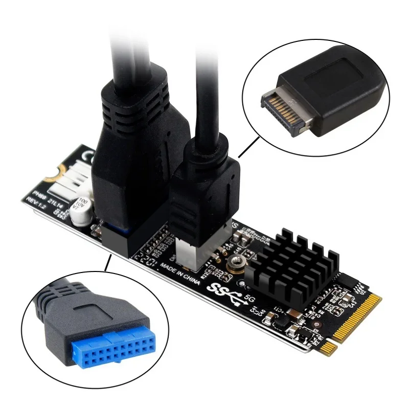 جديد لـ NVME M.2 M-Key PCIe إلى أمامي USB3.1 5Gbps TYPE-E + 20P IDC بطاقة توسيع USB3.0 NGFF بطاقة محول M.2 إلى ثنائي 20pin