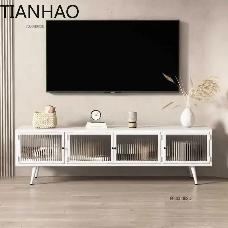 Black Clearance TV Stands Luxury Iron Cheap Modern Living Room Cabinets Simple Shelf Storage Locker Glass Light Furniture Home