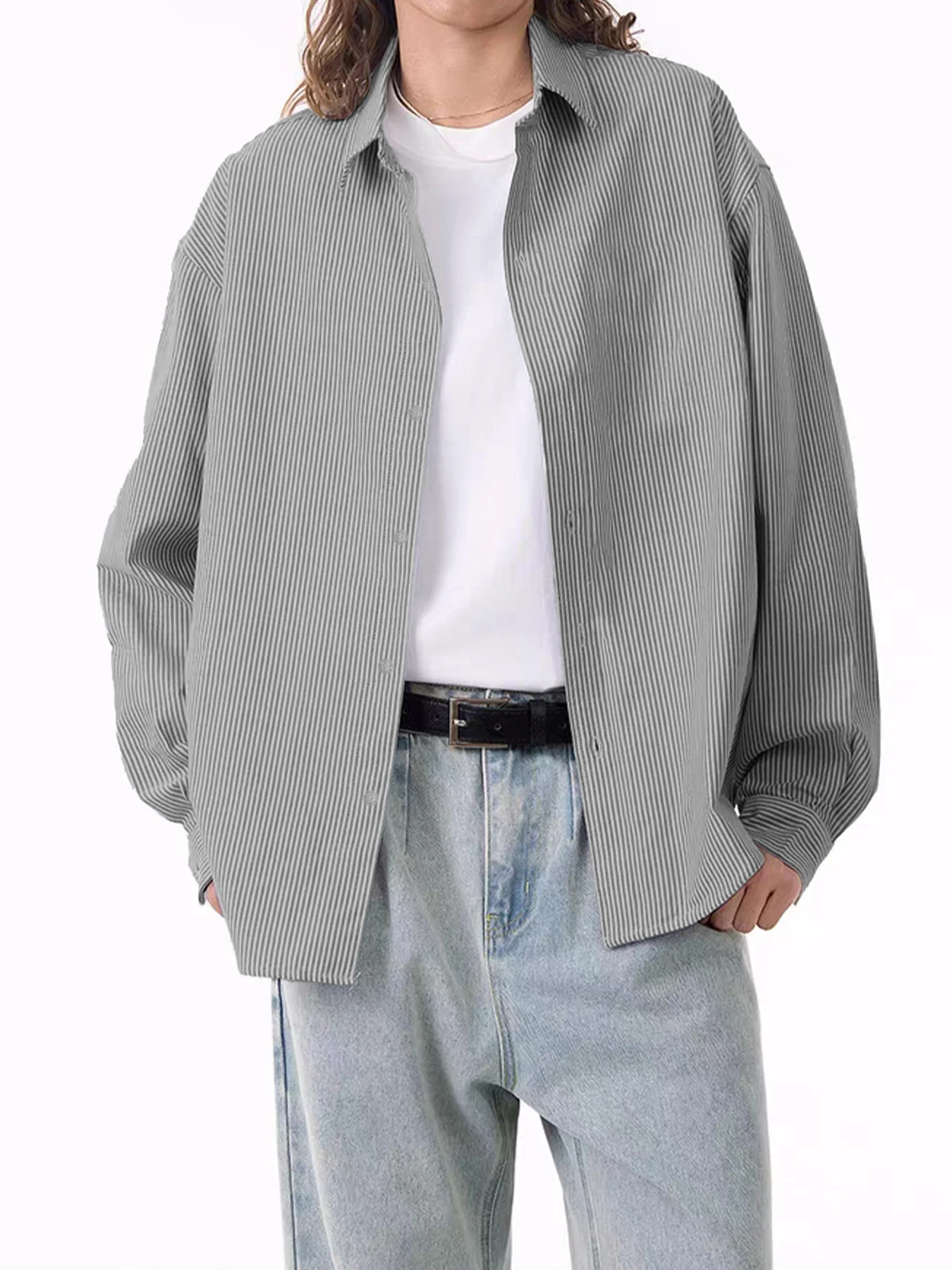 

Мужская новая весенне-осенняя полосатая универсальная рубашка с длинными рукавами, повседневная и подходящая для ношения.