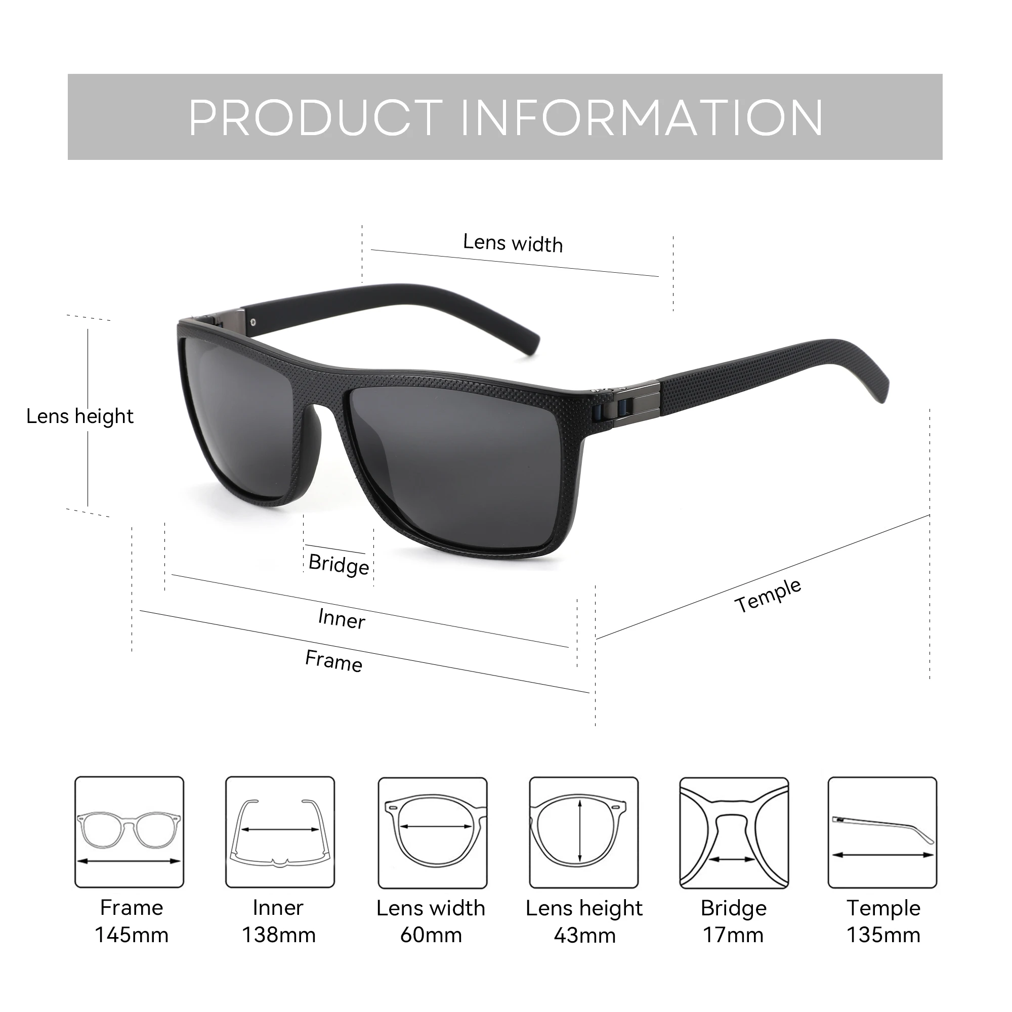 ZENOTTIC(XL Size)Fashion Sport TR90 Polarized Sunglasses Prescription For Men UV400 Square Optical Sun Glasses - Image 5