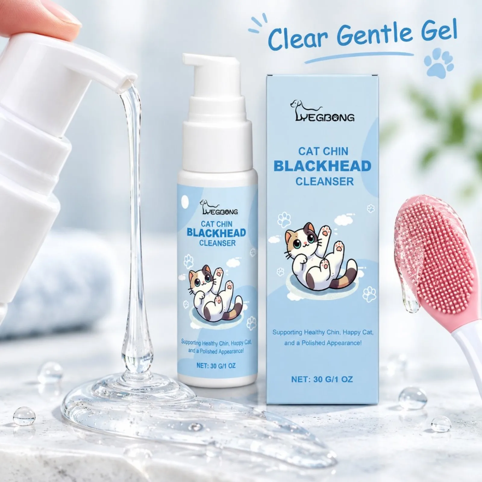 Cat Chin Blackhead Cleaner 30g with Pet Chin Acne Care Brush Cat Grooming Supplie Supporting Healthy Chin Pet Stain Remover Care