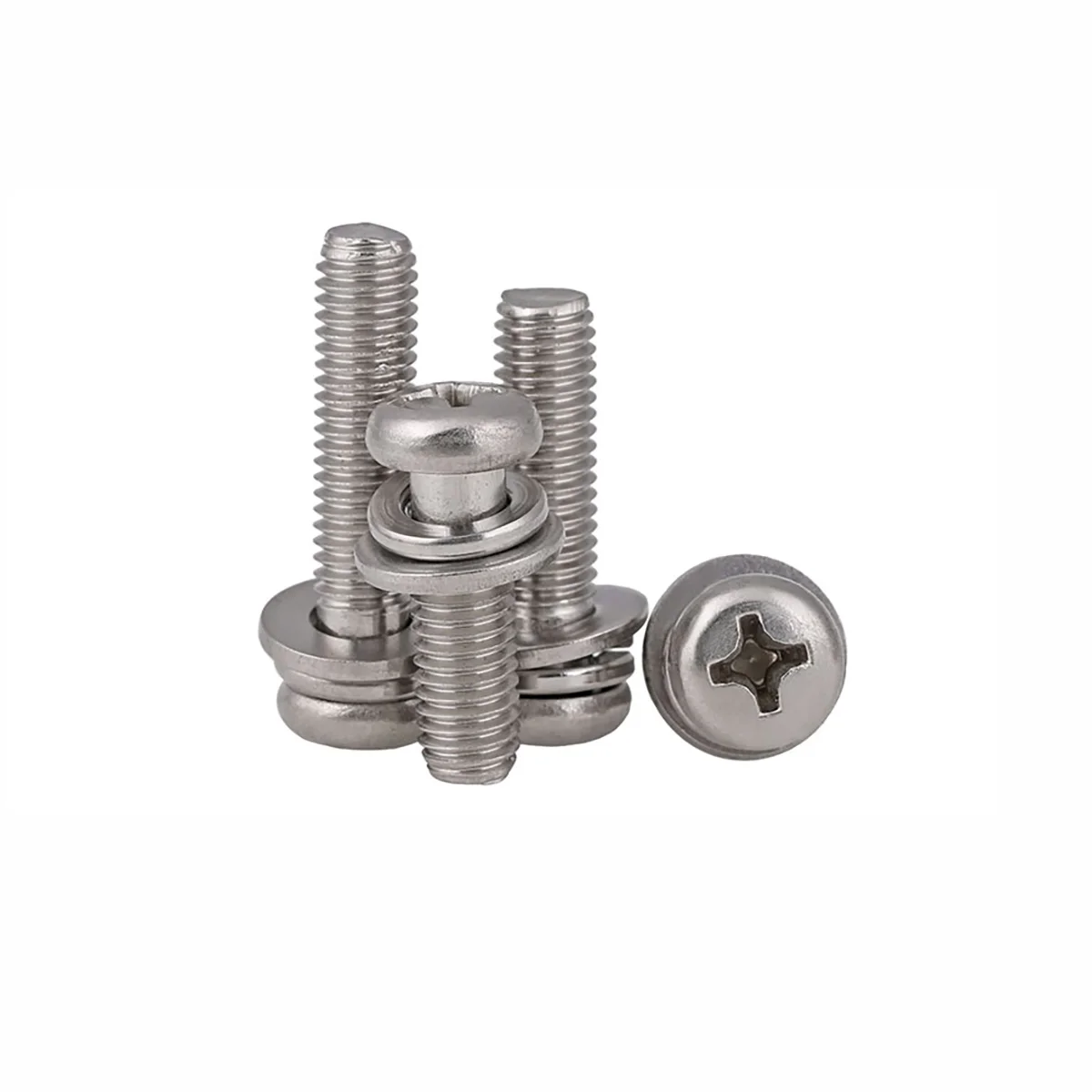 304 Stainless Steel Cross Pan Head Screw Flat Washer And Spring Washer Three Combination Screws M5M6M8M10