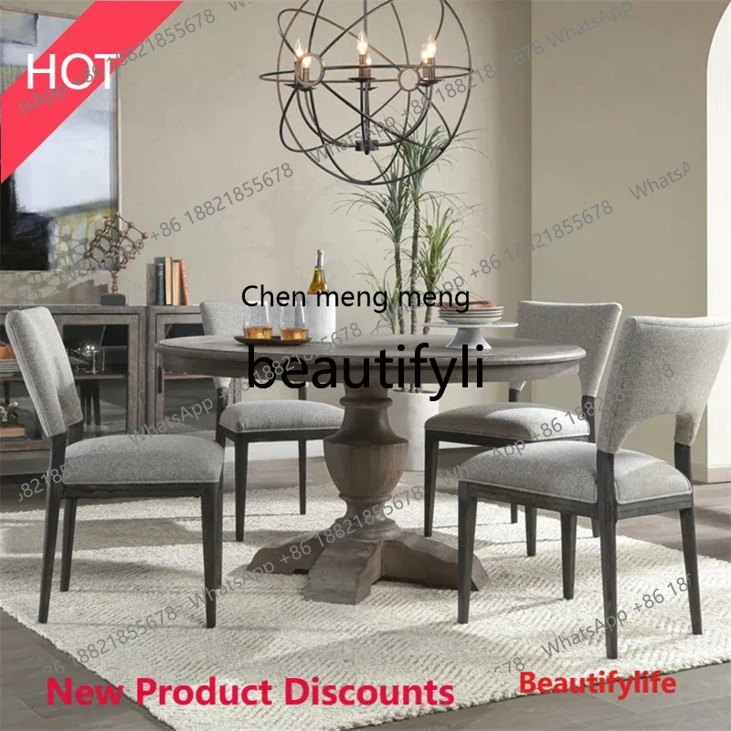 

lhy E1001 ssL178 American country solid wood retro old luxury dining table home dining table chair French designer round table c