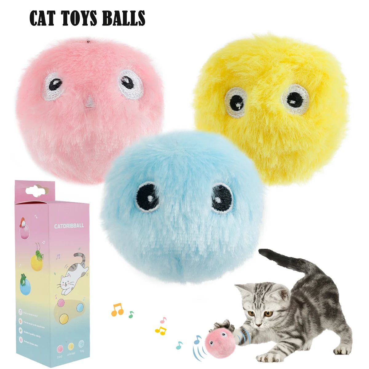 Cat Toys Balls Smart Cat Toys Interactive Ball Plush Electric Catnip Training Toy Kitten Touch Sounding Pet Product Squeak Toy