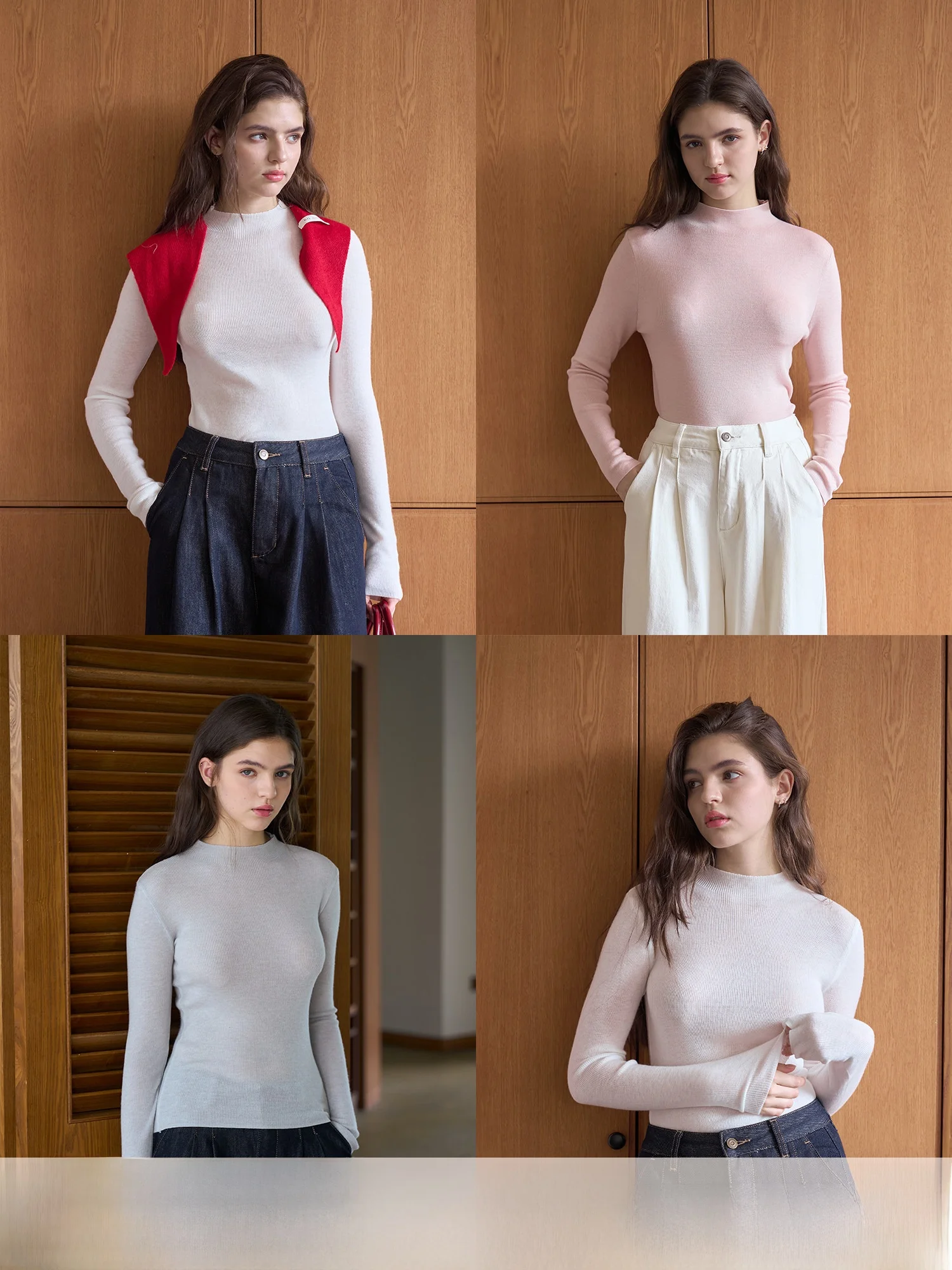 

Bruland Women's Slim Fit Knitted Base irt Long Sve f High Collar Pure Color Cr Sugar Coating Versatile Long Sve...