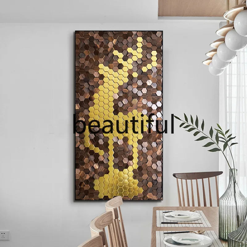 

Black walnut log three-dimensional modern light luxury living room entrance bedroom model room decorative painting