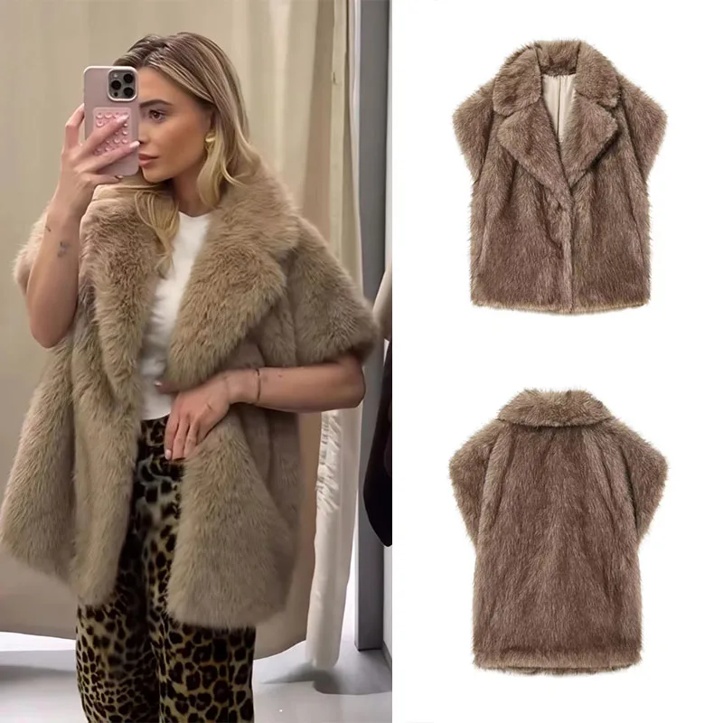 Guobioziy Women's Short Plush Vest 2026 Autumn and Winter New Single-Color Turn-Down Collar Commuter Casual Plush Vest