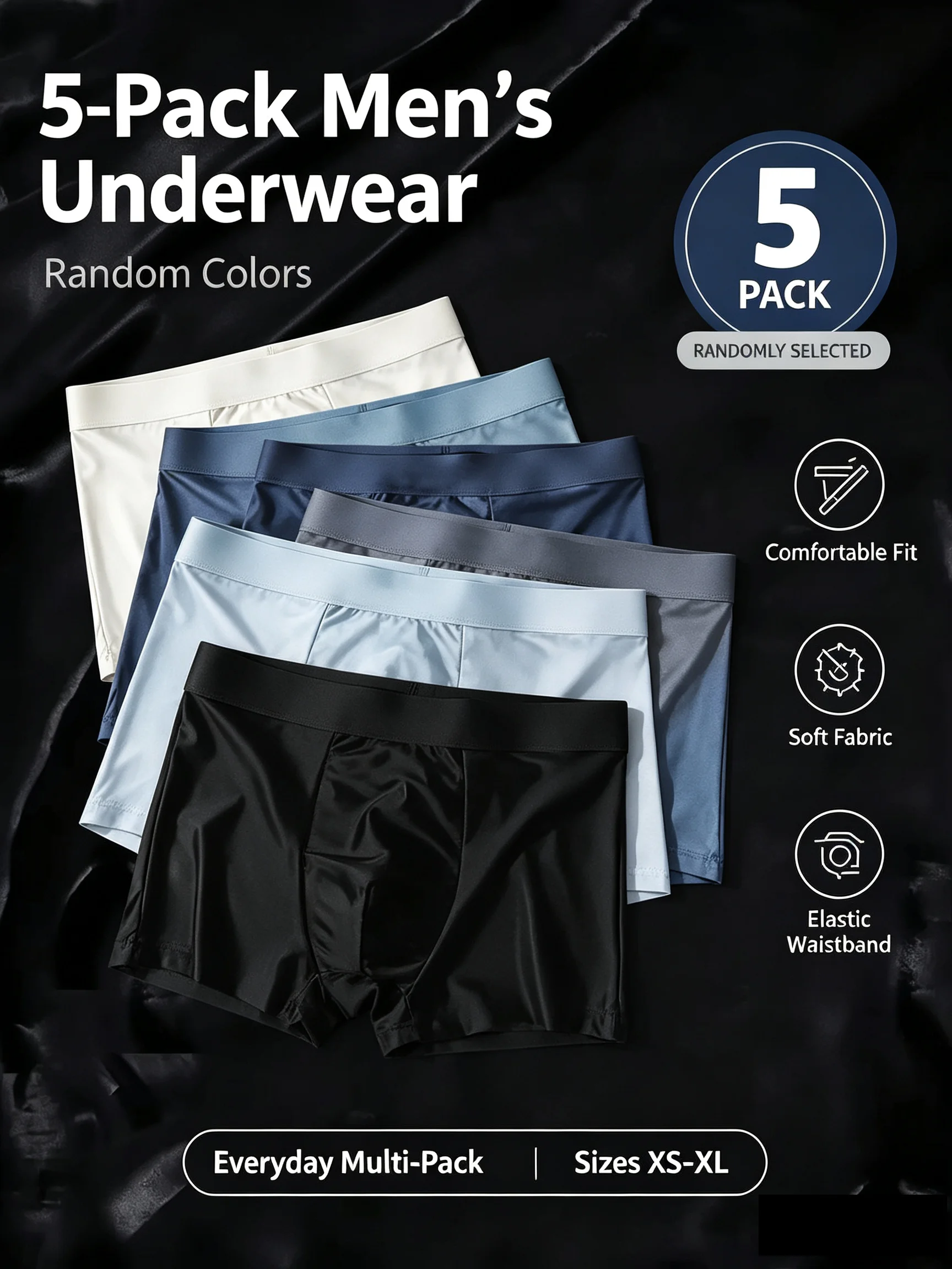 5pcs of Luxury Ice Silk Satin Flat Briefs Men's Underwear Smooth Cool Briefs Breathable and Comfortable Fit Briefs  Underwear