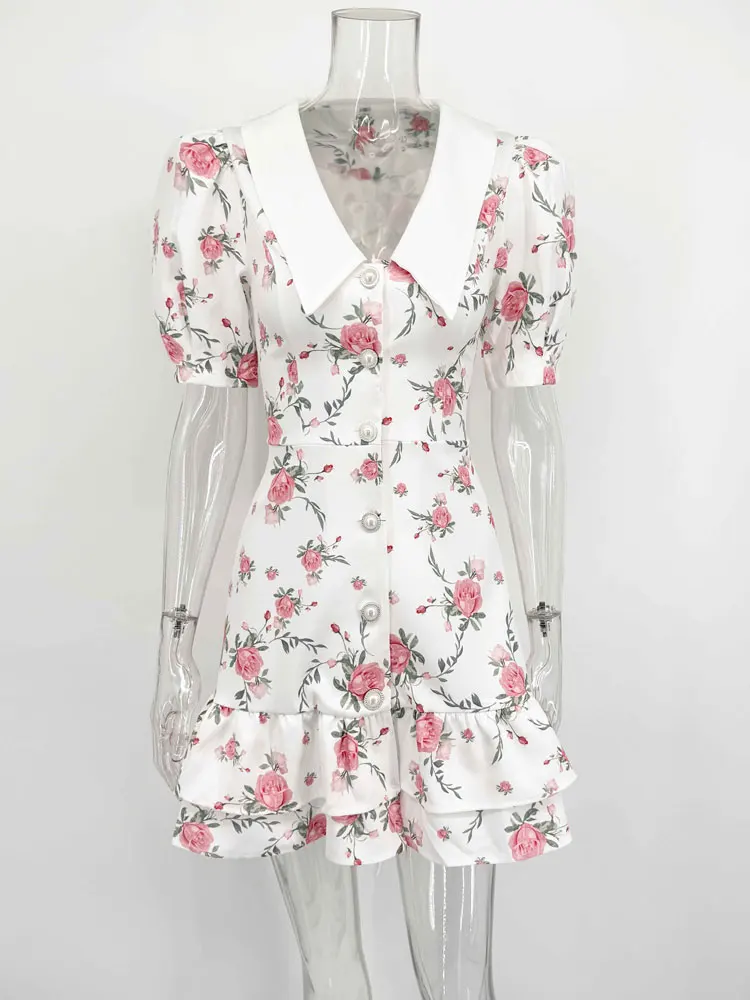 Tossy Printed Lapel Fashion Mini Dress Women's Short Sleeve Patchwork Contrast Elegant Summer Dress 2025 Female Bodycon Dress - Image 5