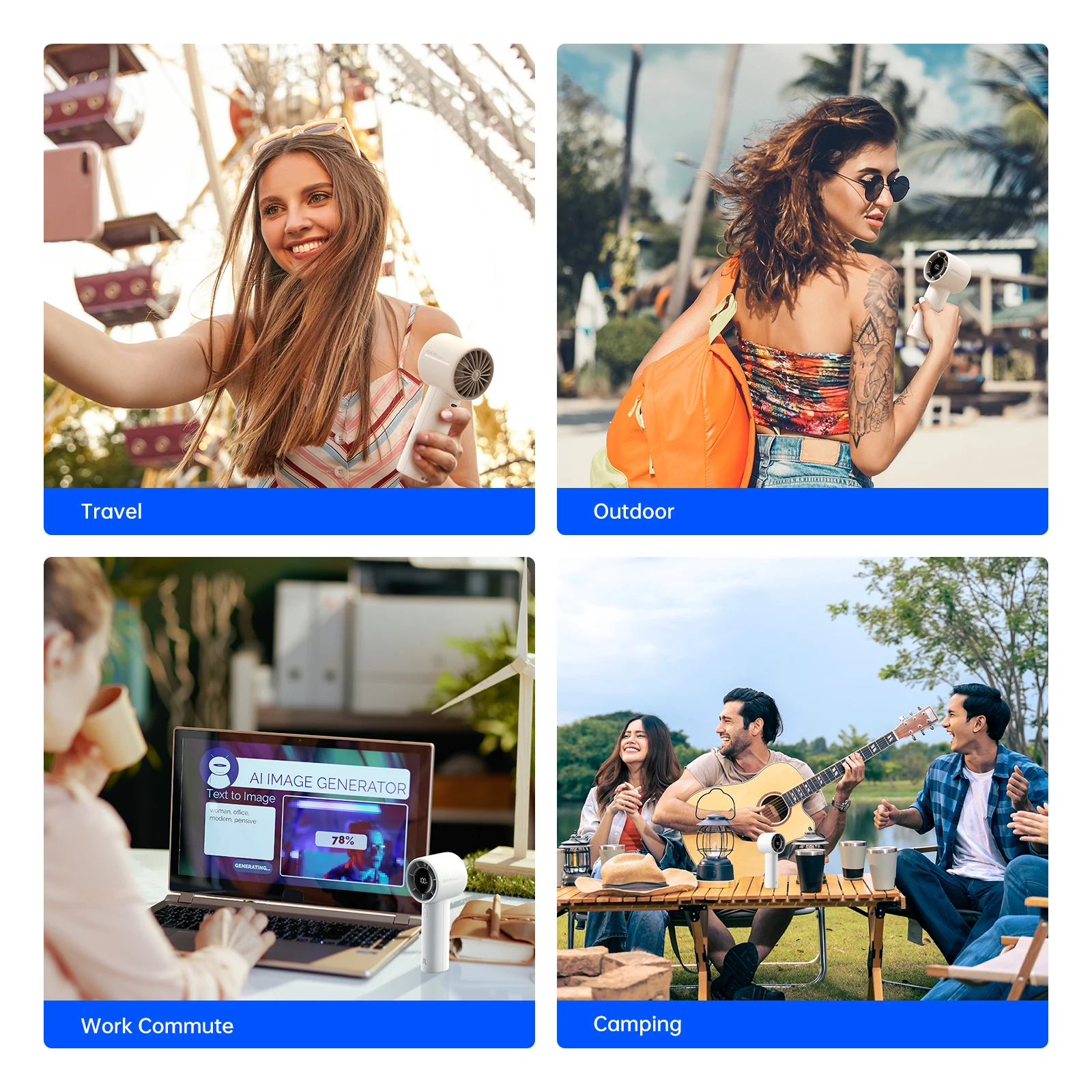 JISULIFE Neu eingetroffener tragbarer Mini-Handventilator, Life10s, 5000-mAh-Akku, langlebige Leistung, 5 Windgeschwindigkeiten, Summer Essential