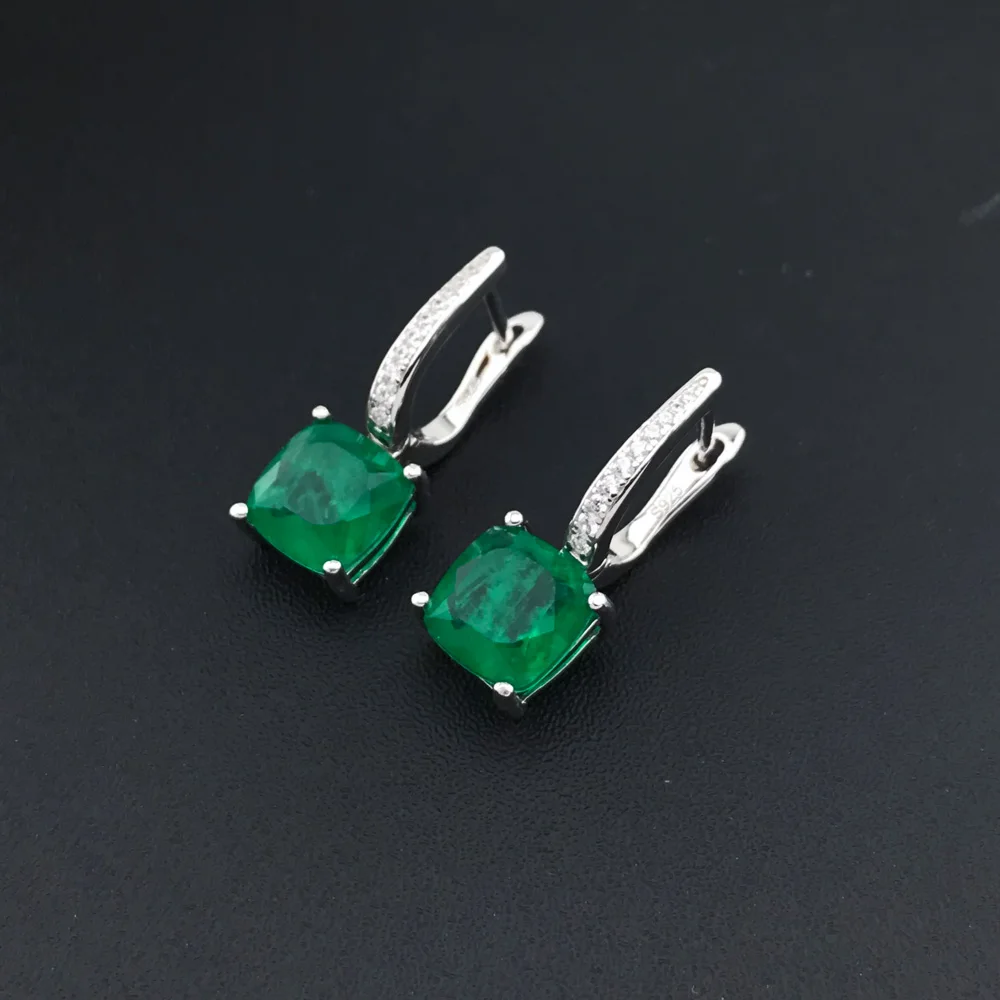 CSJ Elegant Paraiba Tourmaline Earrings Solid 925 Sterling Silver Created Emerald Gemstone 8mm for Women Party Jewelry Gift