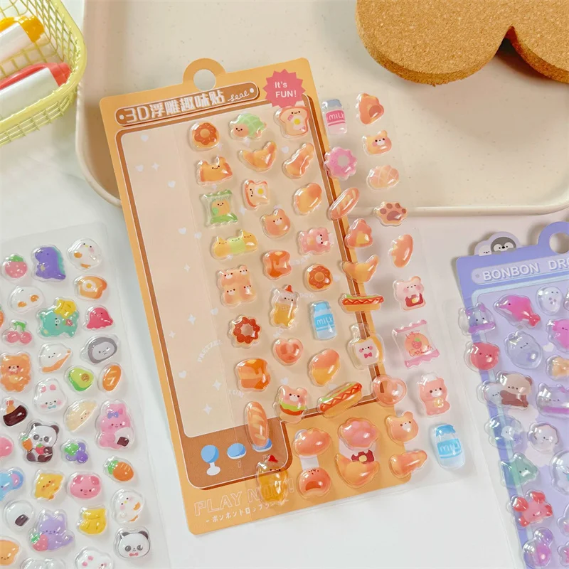 3D Cartoon Embossed Stickers Crystal Diamond Stereoscopic Decorative Stickers DIY Scrapbook Journal Laptop Phone Case Decor