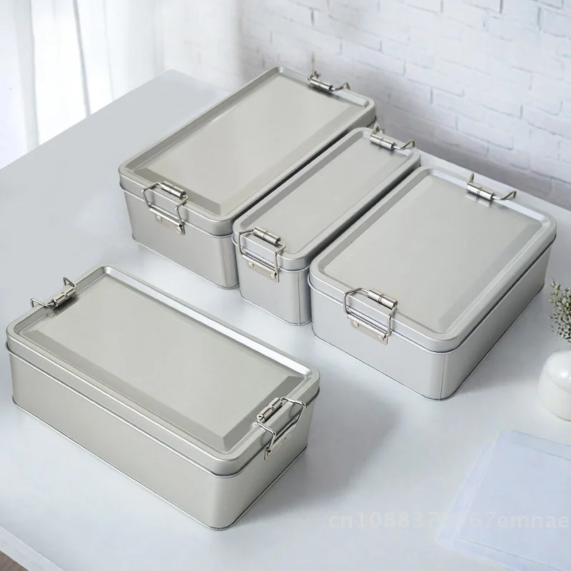 Caja de latas de galletas de hojalata Rectangular con tapa, lata de almacenamiento de escritorio para cocina casera a prueba de polvo para dulces, café, té, joyería, Chocolate