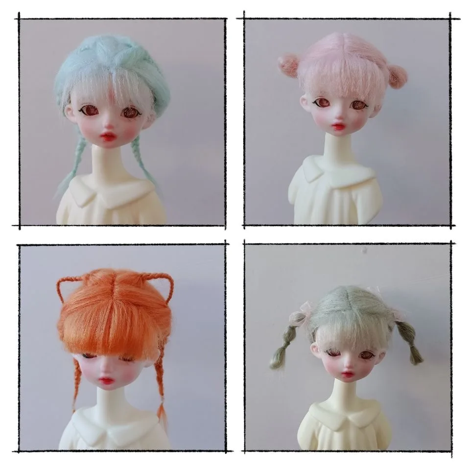 1/6 BJD Doll Hair, Pink Blue Double Ponytail Wig Free Shipping