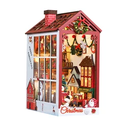 DIY Book Nook Kits Wooden Doll House Christmas 3D Puzzle Assembly Building Model Bookshelf Insert Decor With Furniture Xmas Gift