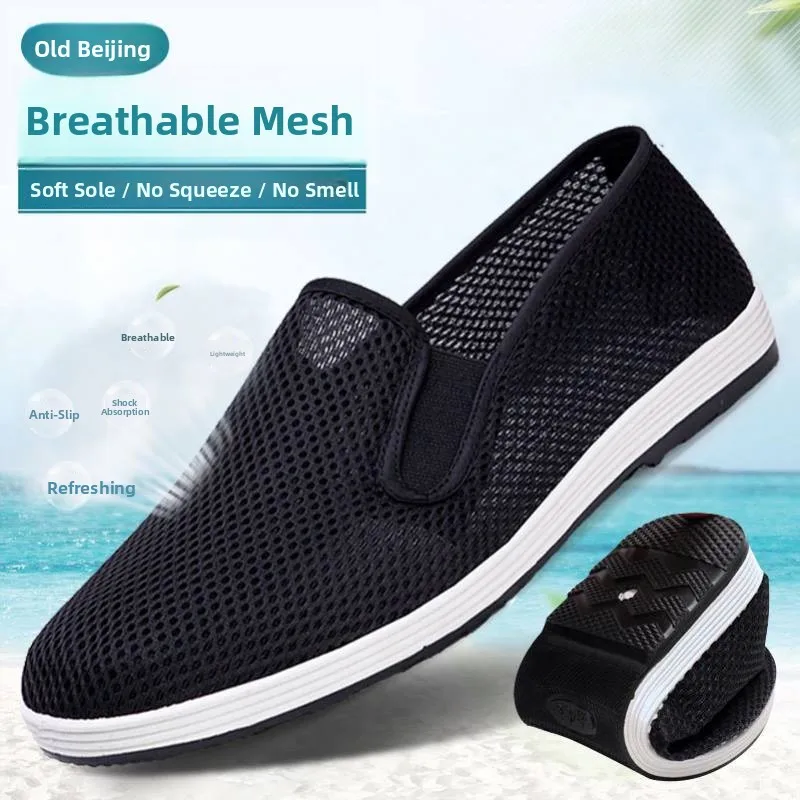 

Old Beijing Men's Cloth Shoes Breathable Thin Mesh Work Casual Slip-On Thousand Layer Bottom Shoes Spring Autumn Seasonal rou...
