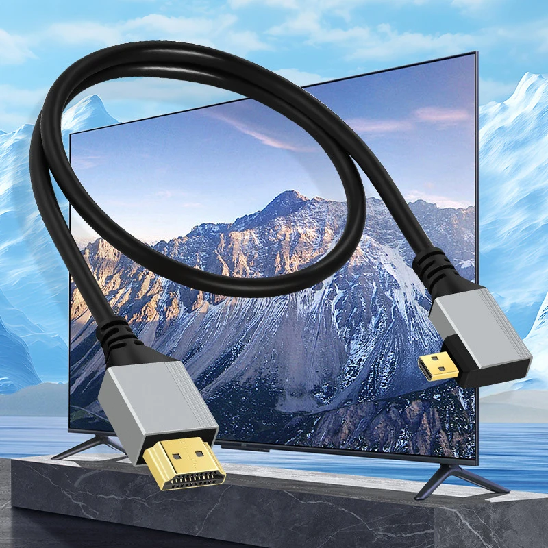 0.5M/1M 8K@60Hz Microhdmi Micro HDMI-Compatible Cable 90 Degree UP/DOWN/LEFT/RIGHT Angle Display Cord   For HDTV GoPro Hero Rasp