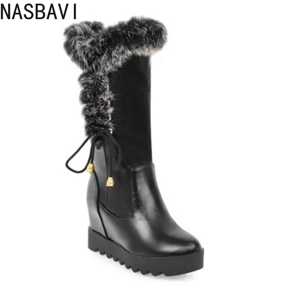 NASBAVI Winter Frauen Schnee Stiefel Warme Pelz Mittlere Waden Hohe Stiefel Lace-up Weibliche Schuhe Weibliche Nette Gepolsterte Stiefel zapatos De Mujer