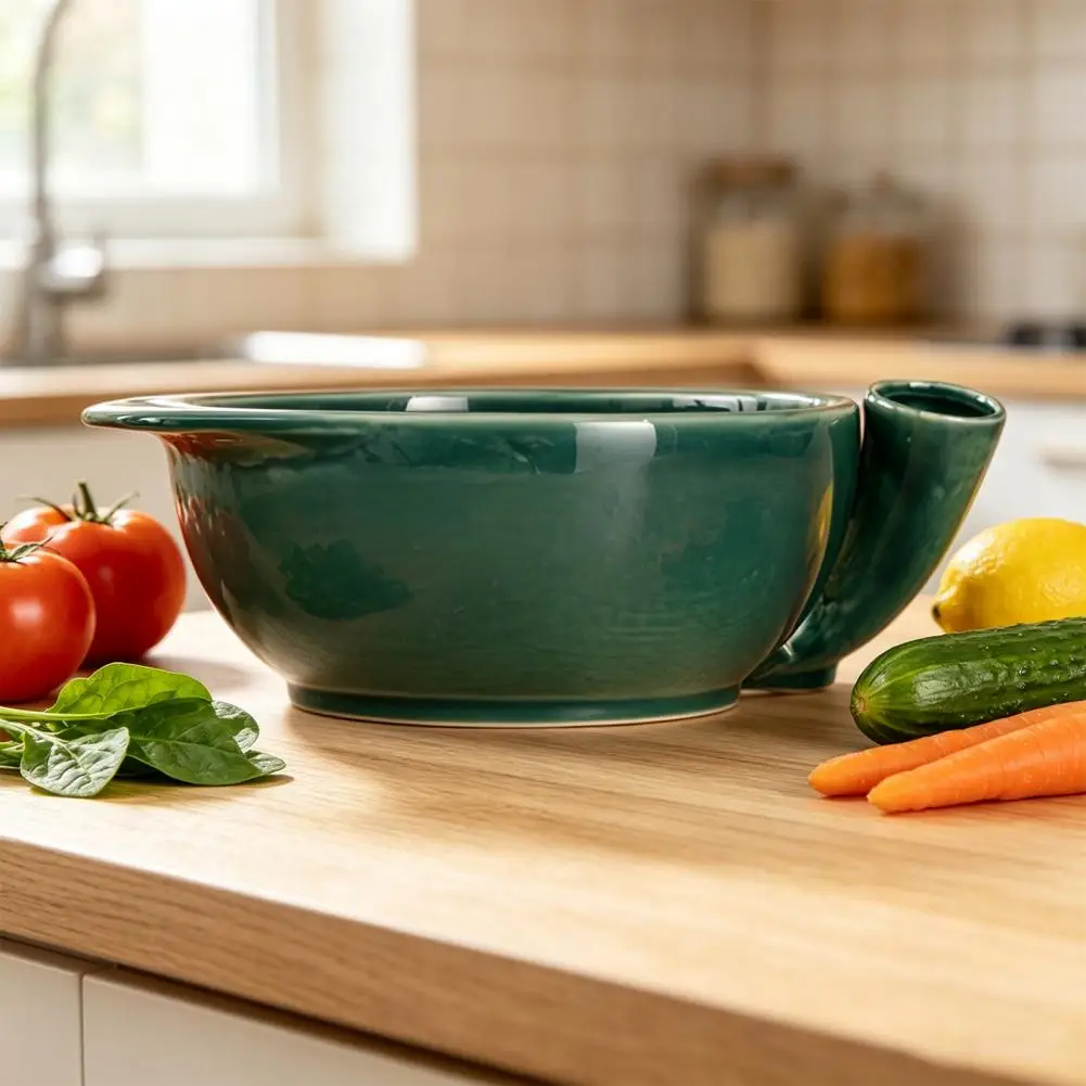 Decorative Fruit Salad Serving Bowl Ceramic Berry Washing Bowl with Drainage Holes Stoneware Fruit Rinse Basket for Strawberries