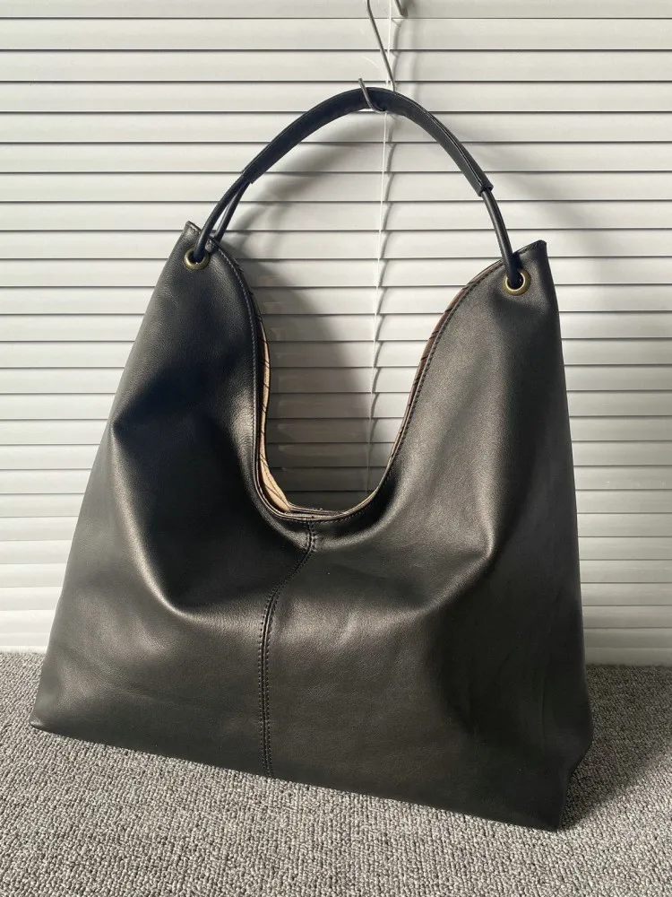 Leisure Female Large Capacity Genuine Leather Bags Concise Ladies Handbag Solid Color Cowhide Fashion Single Shoulder Tote Bag