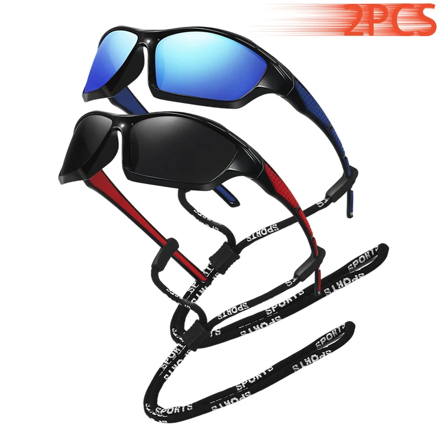 2 Stück mit Kette, modische Farbblockierung, Vintage-Radsport-Sonnenbrille für Männer und Frauen, zum Laufen, Fahren, Bergsteigen, Sportbrille