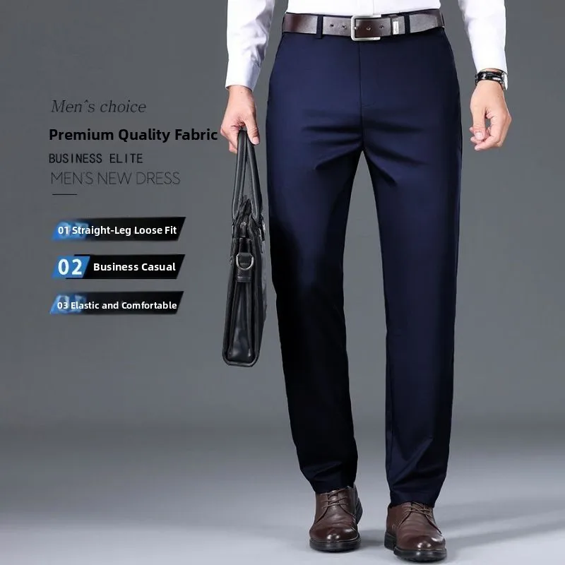 

Spring New Loose Straight Leg Men's Casual Busin Trousers Autumn Winter Long Pants Faionable Cotton Blend No Ironing Needed