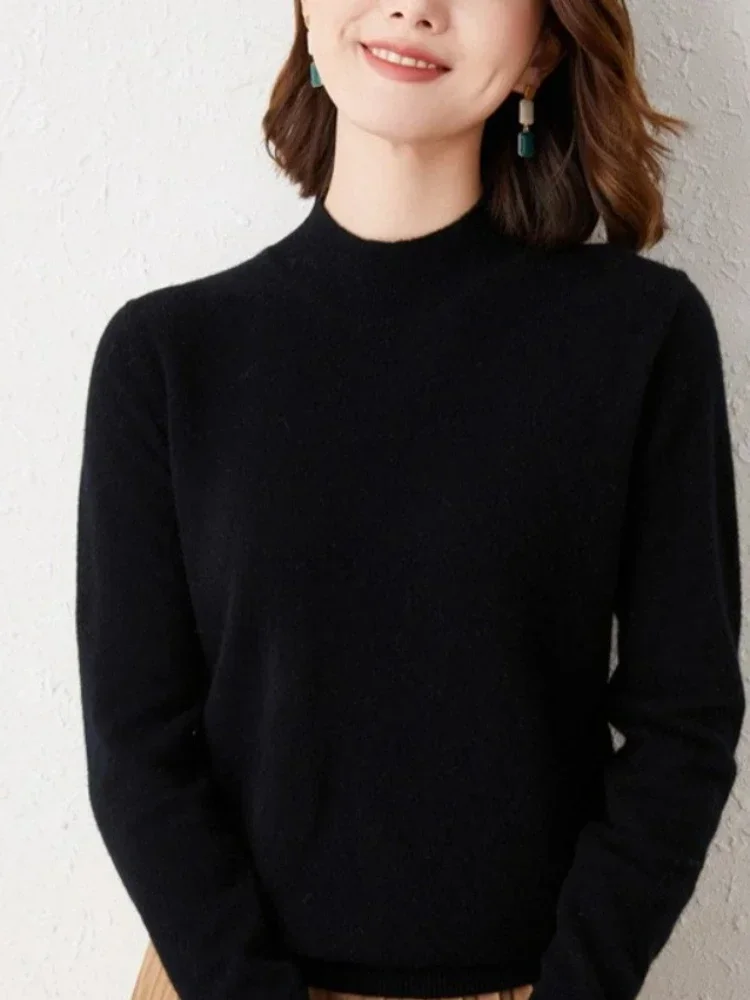 Nuovo maglione da donna autunno inverno moda coreana camicie con fondo caldo collo mezzo alto maglieria top a maniche lunghe solidi pullover