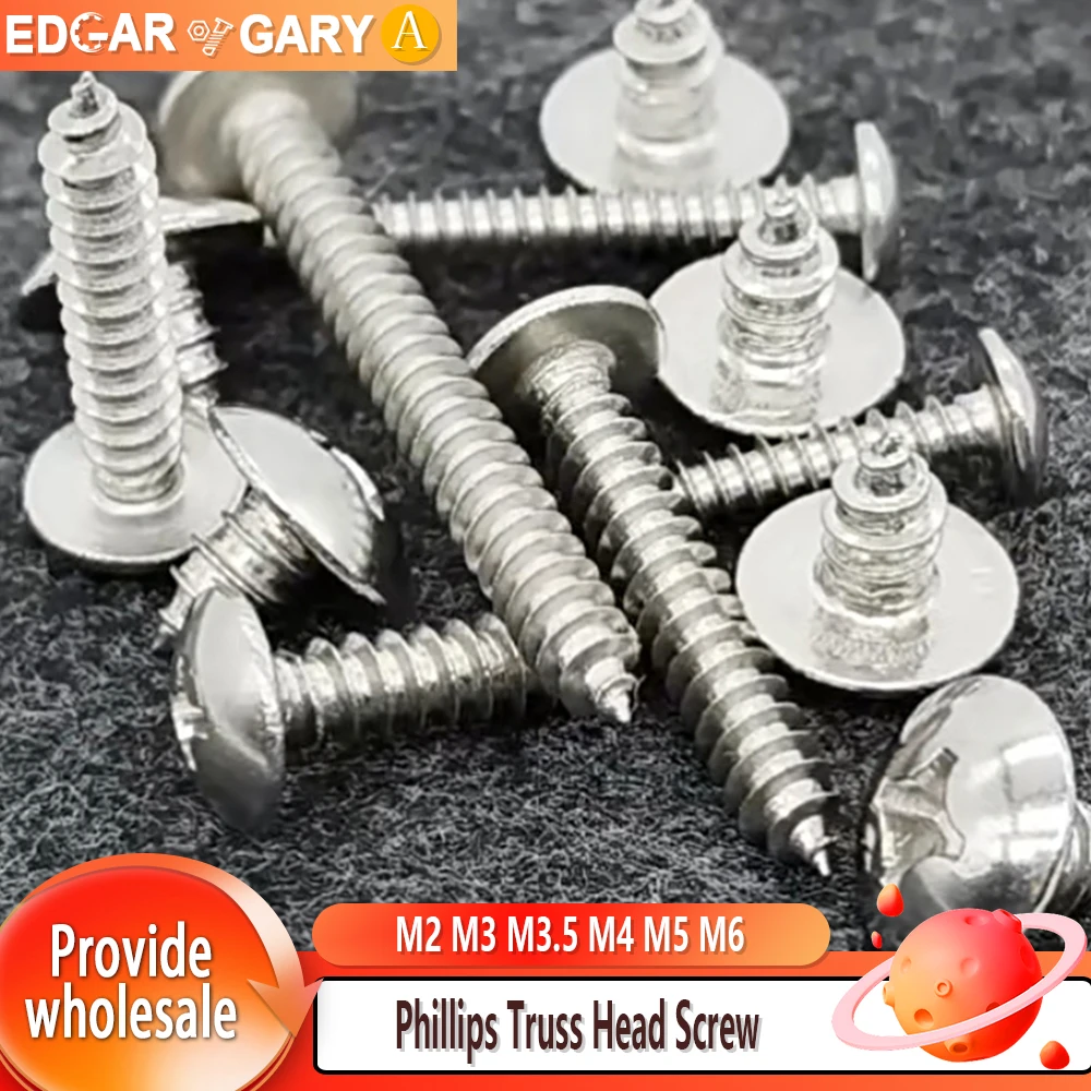Tornillos autorroscantes de cabeza Phillips tipo truss M2 M3 M3.5 M4 M5 M6 de acero inoxidable 304 con cabeza de hongo y ranura cruzada, 5-200 unidades