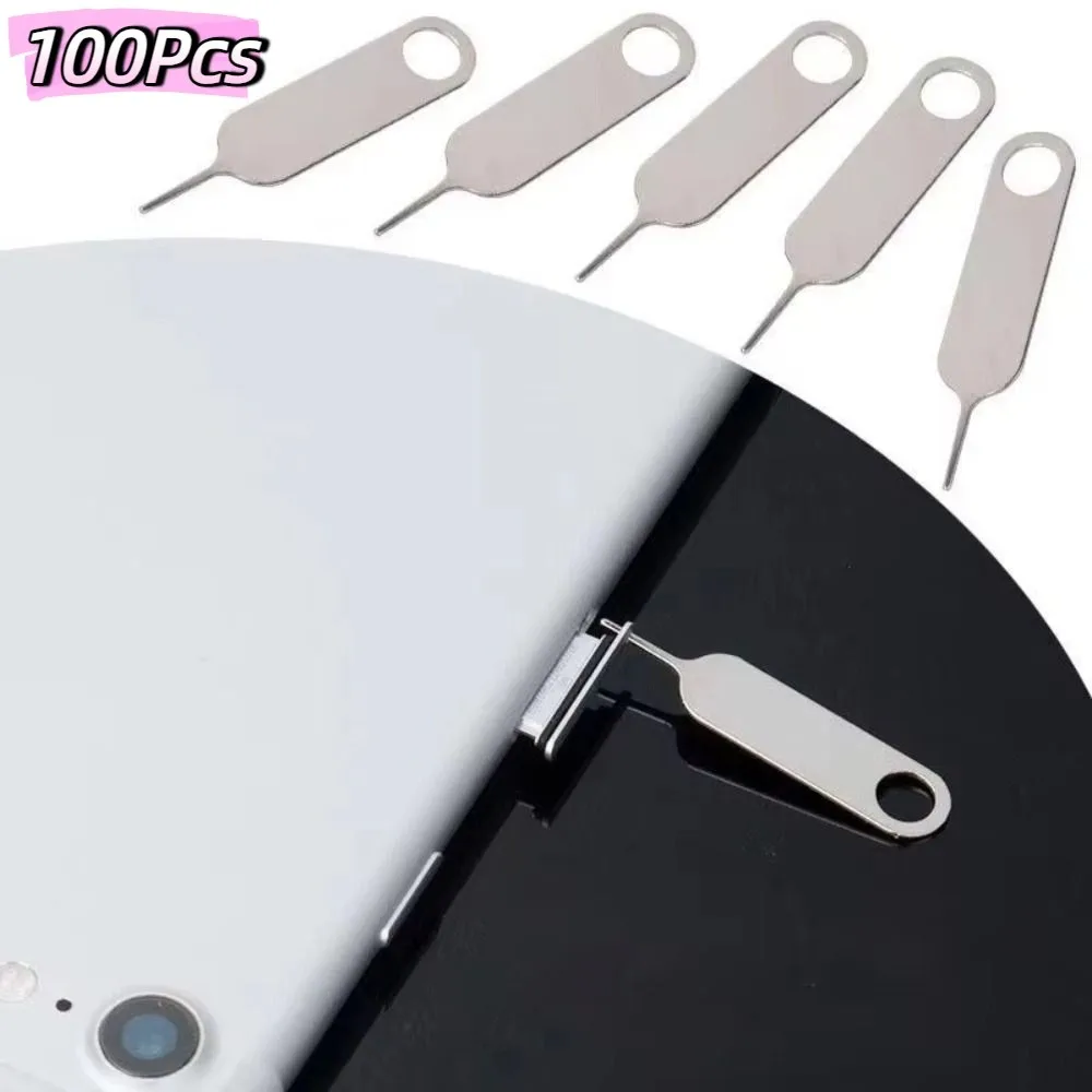 100Pcs Stainless Steel SIM Card Tray Ejector Pin Portable Anti-Lost SIM Card Removal Tool Compact Universal