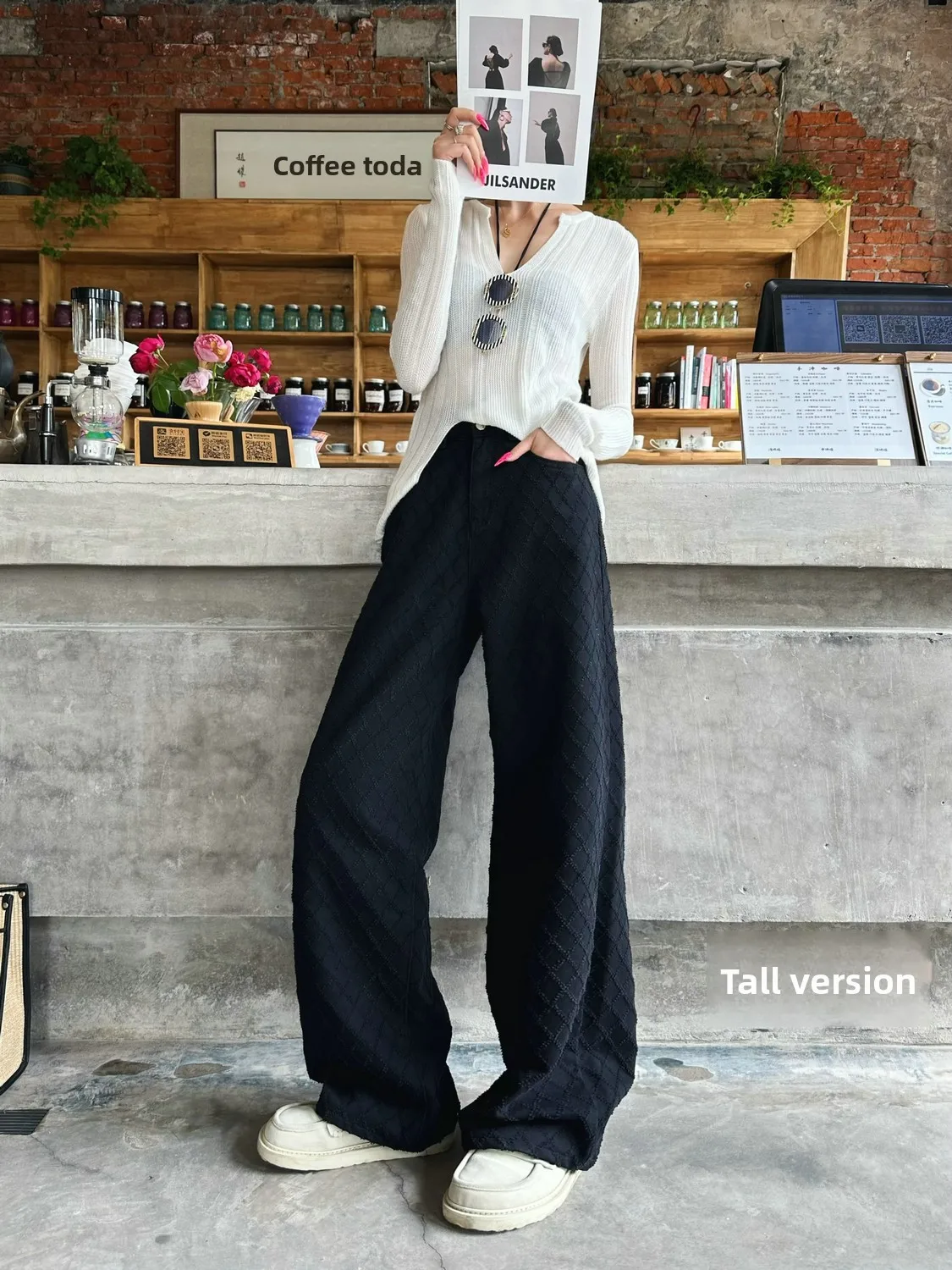 

Свободный крой с высокой талией, прямые брюки, узкая версия, женские джинсы с сосновым узором, длинные брюки с 3D бриллиантами, осенняя мода