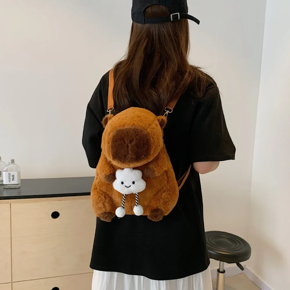 New Large Capacity Capybara Plush Shoulder Bag Cartoon Cute Guinea Pig Plush Bag Students School Bag Casual Crossbody Bag