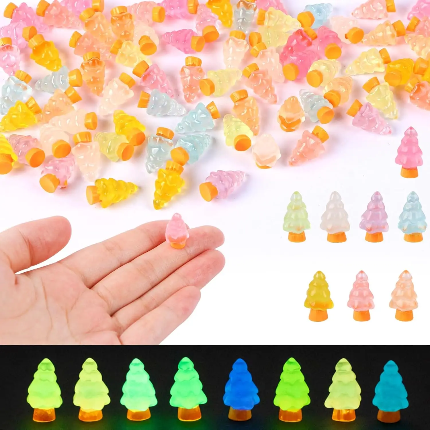 10/20 قطعة شجرة عيد الميلاد مضيئة توهج في الظلام ديكور صغير الراتنج لون عشوائي لتقوم بها بنفسك الجنية حديقة هدية حفلة