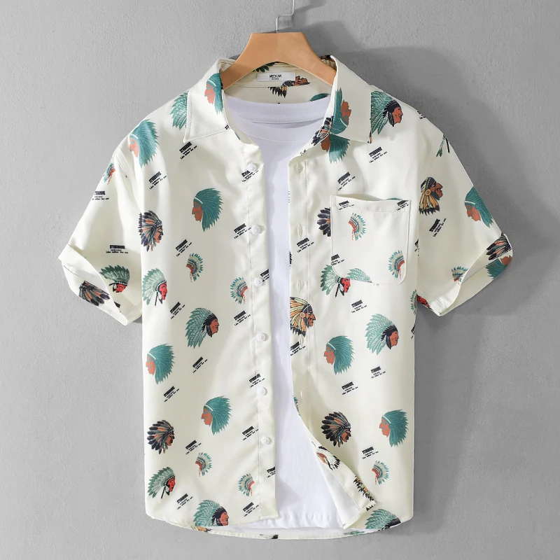 

Summer men's high quality printed short sleeve shirt Korean version of fashion simple loose cotton shirt men size S-3XL