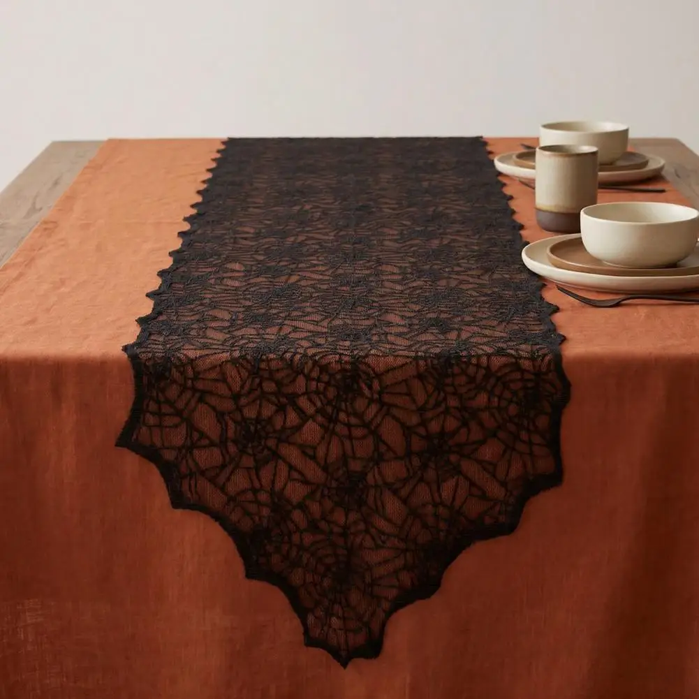 Halloween Dining Table Accessories Halloween Table Runner Black Lace Spider Web Decoration 17.7 X 70.9 for Home for Mantelpiece