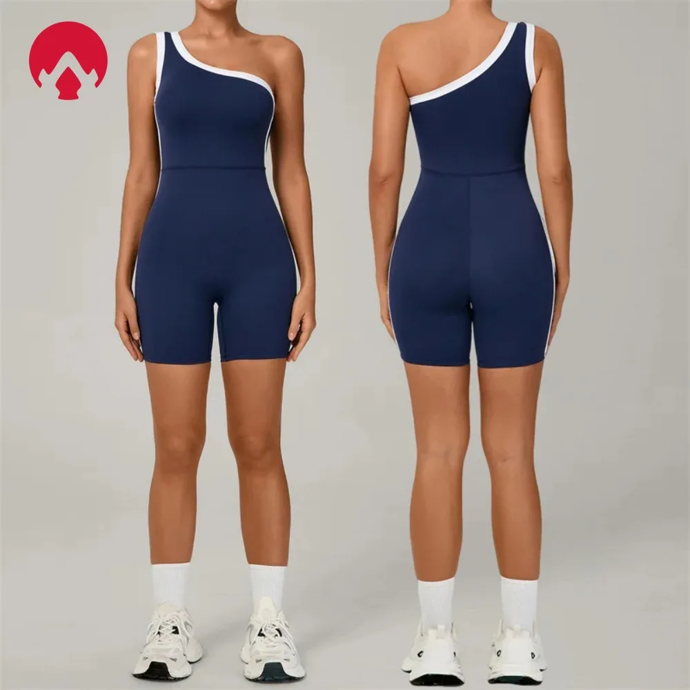 

One Shoulder Yoga Jumpsuit Fitness Bodysuit, Stretchy One Piece Sportswear for Running, Gym Workouts Athletic Outfit for Women